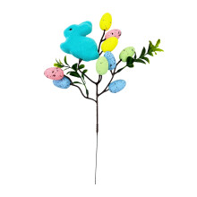 Rami artificiali a forma di uovo di Pasqua e bacche primaverili con coniglietti e foglie – Decorazione per vasi, composizione floreale,