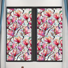Wall Stickers Rainbow Floral Static Cling Window Film Removable Decal for Glass Doors Privacy Sticker with Botanical Designs for Home