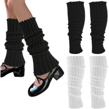 Kawaii Knit Leg Warmers, 2 Pairs Stretchy Leg Sleeves for Women – Black & White, Fall/Winter Y2K Fashion Accessory