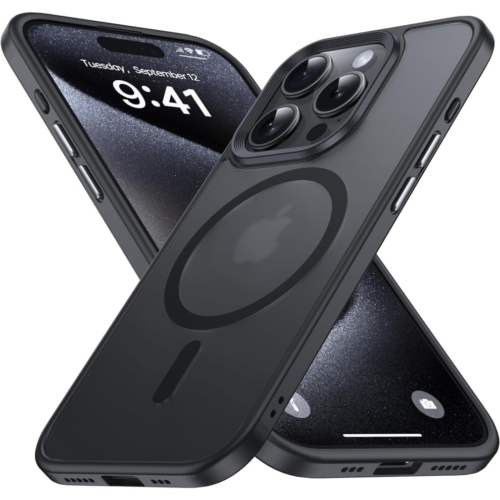 Magnetic Iphone 15 Pro Case Compatible With Magsafe – Translucent Matte, Anti-Fingerprint, Military Shockproof, Slim Hard + Silicone Bumper, Black 9193271216957