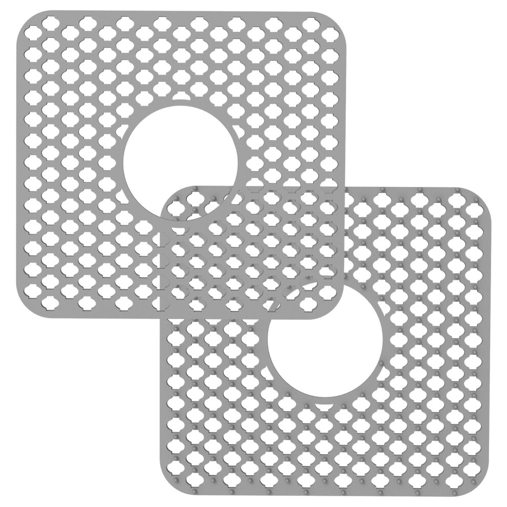 2Pcs Silicone Sink Mat, Non-Slip & Heat Resistant, 11.61"X13.58", Grey, For Farmhouse/Stainless Steel/Porcelain Sinks Â Compatible With Center Drain 9152228717589