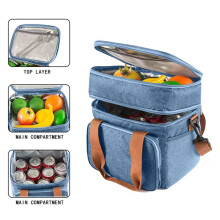 Boîte à lunch isotherme double compartiment pour hommes et femmes – Sac isotherme robuste avec bandoulière, bleu