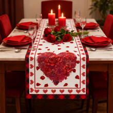 AuroraX Valentine's Day table runner 72 inch roses heart