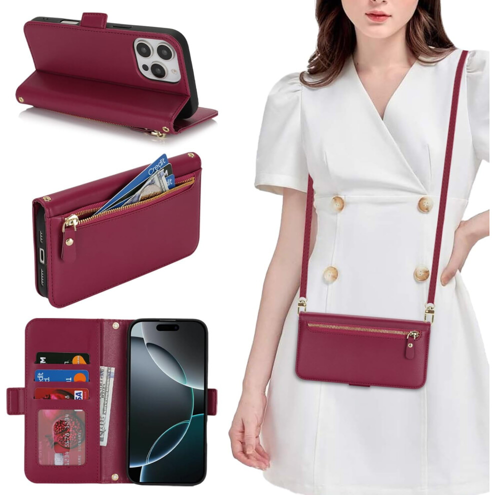 Wine Pu Leather Wallet Case For Iphone 16 Pro With Red 9558830628013