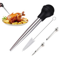 Stainless Steel Turkey Baster with 2 Needles & Brushes – Food-Grade, Large, for Hot Liquids – Compatible with Kitchen Use