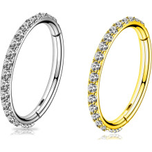 2PCS G23 Titanium Nose Hoops (16G, 8mm/10mm), Clear CZ-Lined, Hypoallergenic – Compatible with Conch, Helix, Daith, Septum & Lip