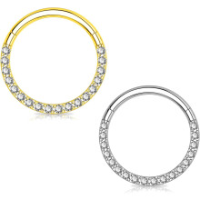 2PCS G23 Titanium Nose Hoops (16G, 8mm/10mm), Clear CZ Lined, Hypoallergenic – Compatible with Conch, Helix, Daith, Septum & Lip