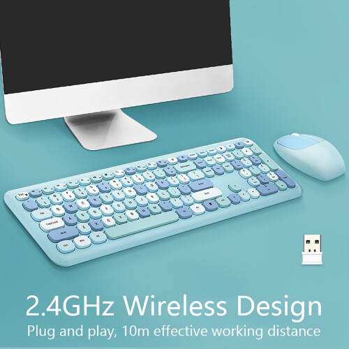 Tech Wireless Keyboard and Mouse Combo, Wireless Keyboard, 2.4GHz Retro Full 2