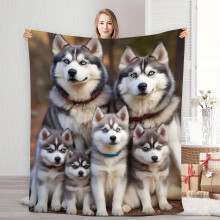 Couverture en flanelle douce et chaude à motif Husky – Lavable en machine, toutes saisons, compatible avec la décoration de la chambre et du