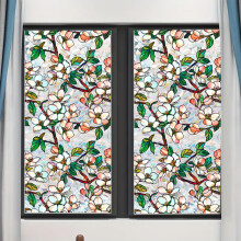 Colorful Floral Window Film - Decorative Rainbow Static Cling Removable Decal for Glass | Stylish Privacy Overlay with Botanical Designs