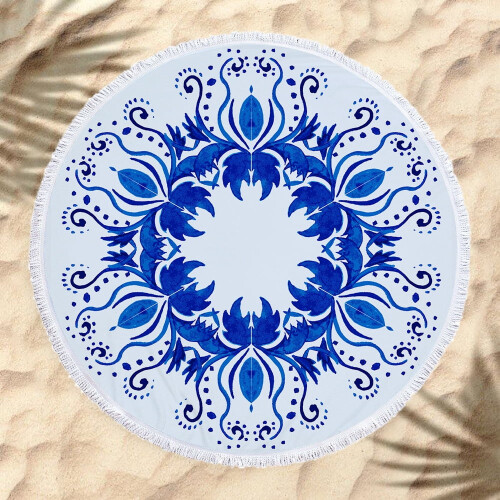 Microfiber Round Beach Towel Geometric Print 150cm 1