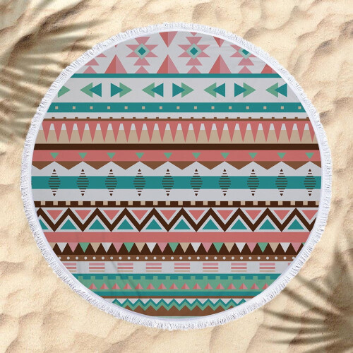 Microfiber Round Beach Towel Geometric Print 150cm 2