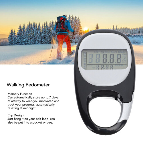 Walking Pedometer Clip-On StepCounter Black 210mAh 2