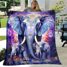 Couverture en flanelle à motif éléphant, douce, chaude et légère