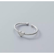 Women's Heart Pinkie Ring 925 Sterling Silver CZ Thin Band