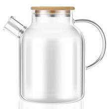 1800ml Heat-Resistant Glass Pitcher with Bamboo Lid, Handle & Removable Filter – Compatible with Hot/Cold Tea, Juice