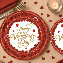 20pcs Valentine's Paper Plates, Cups & Napkins Set – Red Heart Disposable Tableware for Parties, Engagements, Decor (Compatible with standard