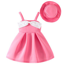 Girls Dress and Hat Set Pink 2-8 Years Kids Summer Outfit with Pearl Bow Flared Skirt for Easter Birthday Party,Size 2-3T