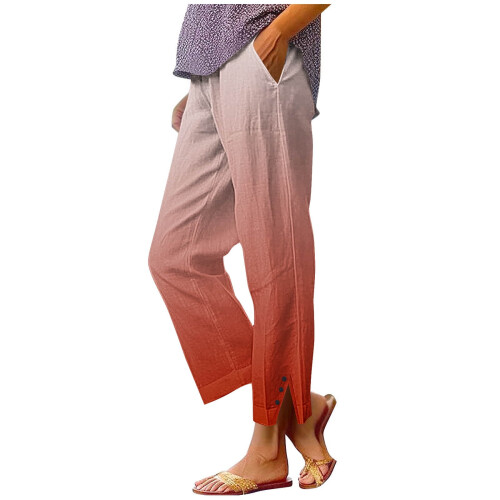 Women's Red Ombre Cropped Capris L