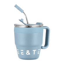 Tasse à café isotherme en acier inoxydable avec paille bleue A, Glass&Bottle,