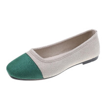 Green Shoes Women Casual Fashion Spring Fall Flat Round Toe Color Block Shallow Mouth Soft Slip On 1Pc Pair Leisure Outdoor Indoor Flock Fabric