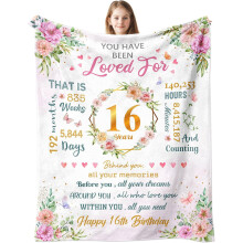 Couverture Sweet16 (76 x 102 cm) – Cadeau d'anniversaire pour une jeune fille de 16 ans, compatible avec les thèmes Sweet Sixteen