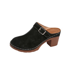 Black Platform Heels Slippers For Women Casual Comfortable Spring Summer Outdoor Indoor Slip On Round Toe Chunky Low Heel Shoes Size 41