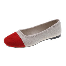 Red Shoes Women Casual Fashion Spring Fall Flat Round Toe Color Block Shallow Mouth Soft Slip On 1Pc Pair Leisure Outdoor Indoor Flock Fabric