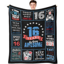 Couverture pour le 16e anniversaire d'un garçon – 127 x 152 cm, compatible avec la décoration d'une chambre d'adolescent