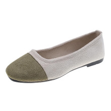 Army Green Shoes Women Casual Fashion Spring Fall Flat Round Toe Color Block Shallow Mouth Soft Slip On 1Pc Pair Leisure Outdoor Indoor Flock Fabric