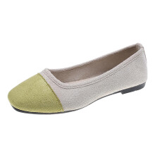 Mint Green Shoes Women Casual Fashion Spring Fall Flat Round Toe Color Block Shallow Mouth Soft Slip On 1Pc Pair Leisure Outdoor Indoor Flock Fabric