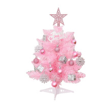 Mini Table Christmas Tree, 15.7 in Star Treetop and Ornaments Tabletop Christmas Tree for DIY Pink Christmas Decoration Gifts