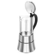 120ML Induction Moka Pot with Clear Glass Top, Stainless Steel Stovetop Espresso Maker – Compatible with Induction Stoves