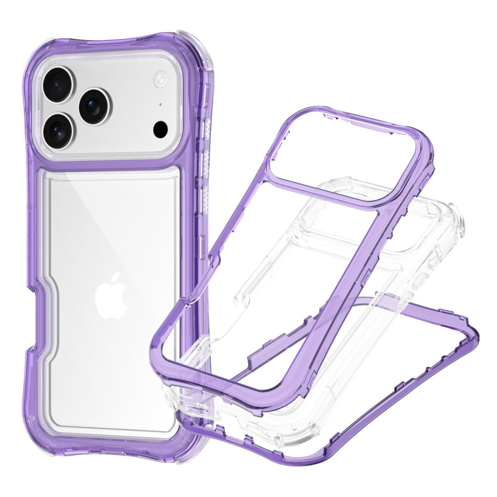 For Compatible With Iphone 17 Pro Max Case,Heavy Duty Crystal Clear Case,Shockproof Rugged Dual-Layer Protective Cover With Wrist Strap, Purple 9170372308439