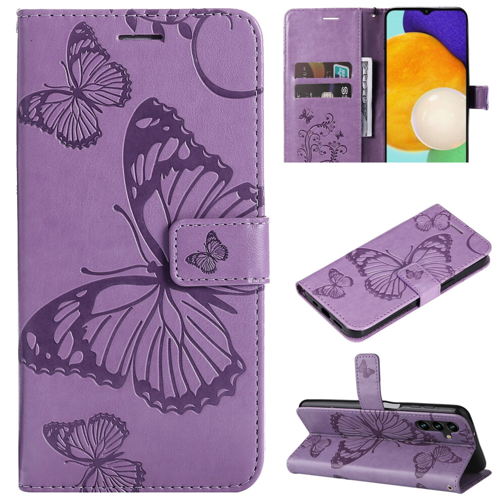 Tech Circle Butterfly Embossed Pu Leather Wallet Case With Stand, Wrist Strap & Card Holder For Compatible With Samsung Galaxy A14 5G 6.6" 2023 Â 9170372308255