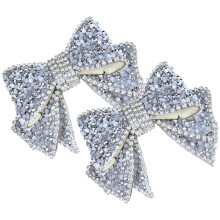 Silver Resin Rhinestone Bowknot Shoe Charms 2pcs