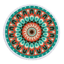 Microfiber Round Beach Towel with Geometric Print and