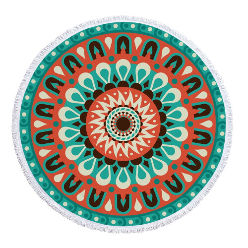 Microfiber Round Beach Towel with Geometric Print and