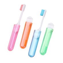 Foldable Travel Toothbrush Set (4pcs), Portable Soft Bristles, Collapsible with Cover, Individually Wrapped, for School/Hiking/Camping