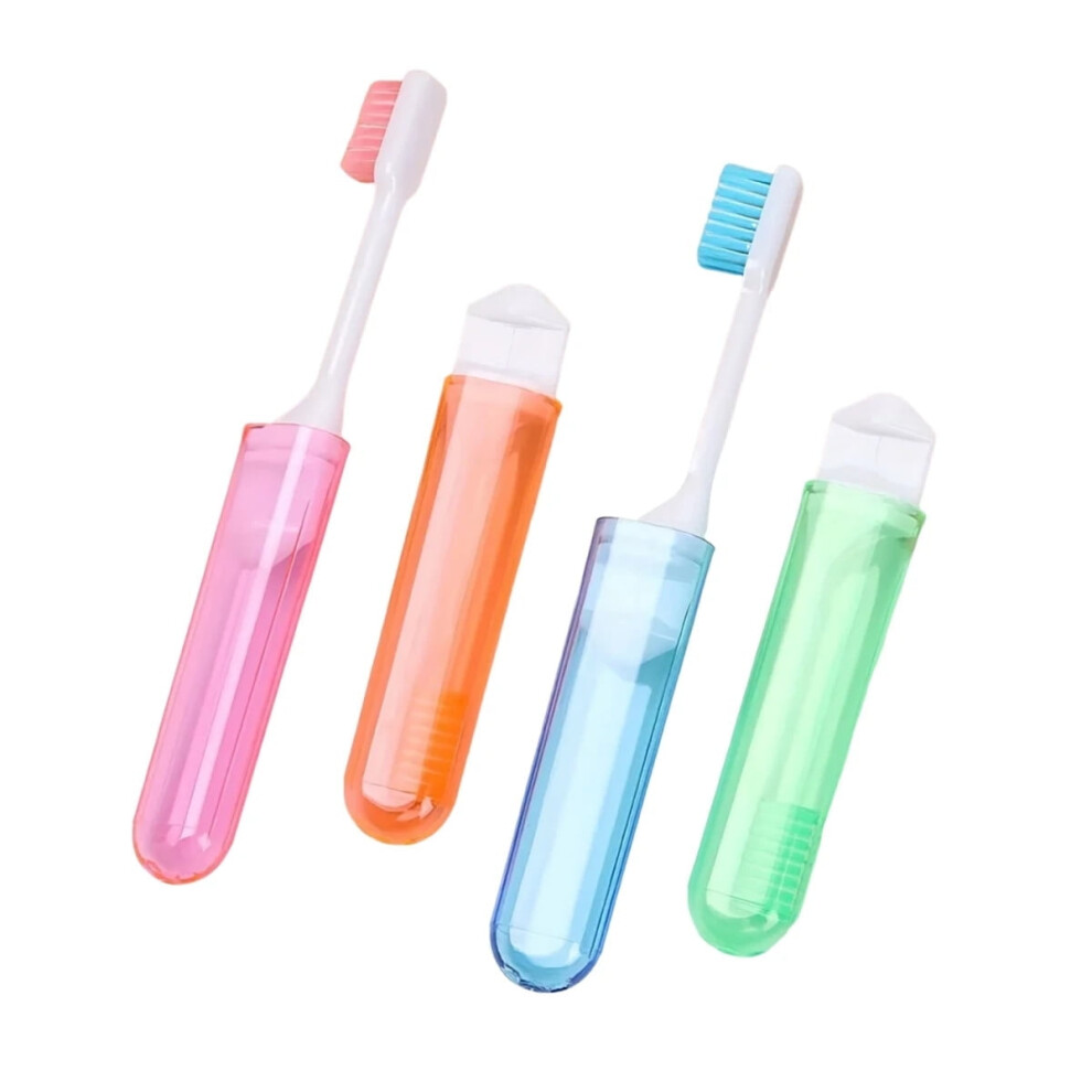 Foldable Travel Toothbrush Set (4pcs), Portable Soft Bristles, Collapsible with Cover, Individually Wrapped, for School/Hiking/Camping