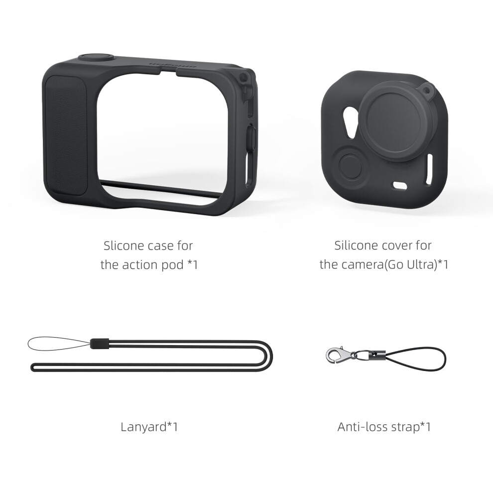 Silicone Protective Case For Insta360 Go Ultra Â All-Around Protection, Lens Cap, Lanyard, Anti-Loss Strap, Precise Cutouts, Quick Release Base 9130661101400