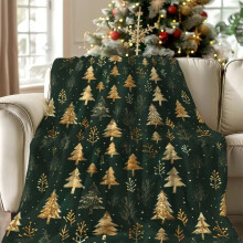Christmas Printed Polyester Blanket/Sofa Cover (27x39–51x59in), Green, Soft, Wrinkle-Resistant, Machine Washable, Holiday Decor