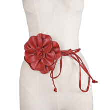 Cinturón bohemio de piel sintética con lazo grande de flores, largo y decorativo, accesorio de moda boho para vestidos y faldas.