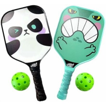 Kids Pickleball Paddle Set of 2 (Panda & Frog) + 2 Balls – Lightweight Fiberglass, Easy Control, Ideal Beginner Racket & Gift for Ages 4–12