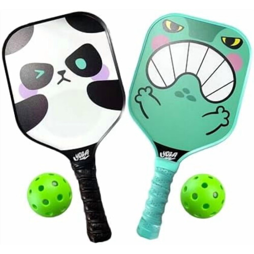 Kids Pickleball Paddle Set Panda Frog 2 pcs + 2 balls