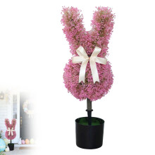 27.5inch Easter Topiary Tree BunnyShaped Boxwood Topiaries with Bow Tie for Porch & Patio Outdoor Indoor Decor Easter Garden Decorations