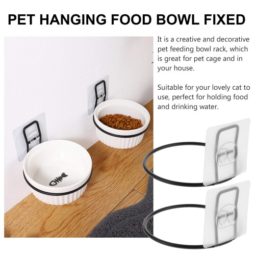 Wall Mounted Dog Bowl Holders Pet Feeding Bowl Rack Plastic 2Pcs 2