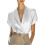 Women's Solid Blazer with Notched Lapel Short Sleeve 2