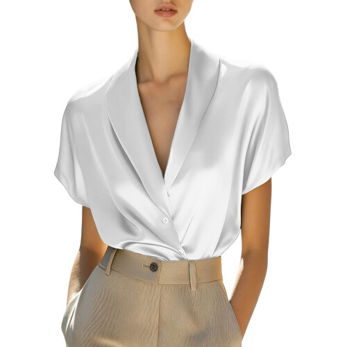 Women's Solid Blazer with Notched Lapel Short Sleeve 1