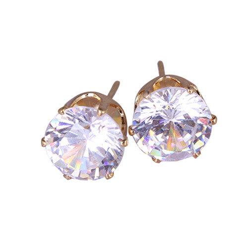 Ear Studs Cubic Zirconia Round White and Gold 1